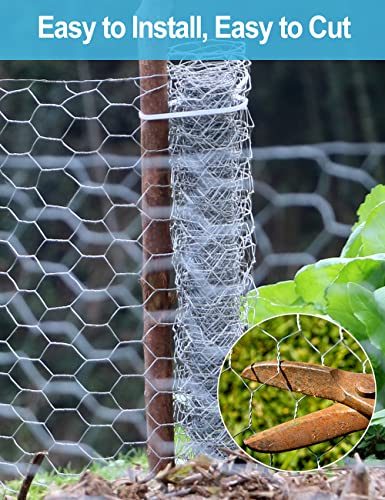 TOYPOPOR Chicken Wire 16'' x 600''(40cm x 15m), Outdoor Anti-Rust Hexagonal Galvanized Chicken Wire Mesh Fencing to Protect Gardening Plants Vegetables Flowers Fruits From Dogs Rabbits Squirrels, 49ft - size: 16 in x 49 ft (100 Ties)