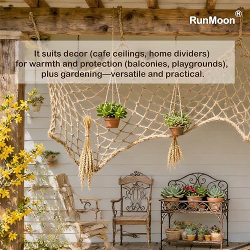 Multi-Use Hemp Rope Net: Natural Jute, 15 Sizes, Ideal for Indoor/Outdoor Decor & Safety, Handcrafted with Free Installation Accessories (3x12ft) - size: 3x12ft