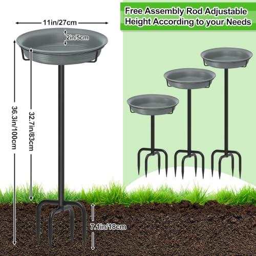 39In Freestanding Birdbaths Bowl Outdoor, Free Standing Garden Bird Bath Bird Feeder Bowl with Metal Stake, Detachable Decoration Spa Birdfeeder for Garden Patio Yard Lawn, 4 Spiky Feet (Grey) - color: Gray