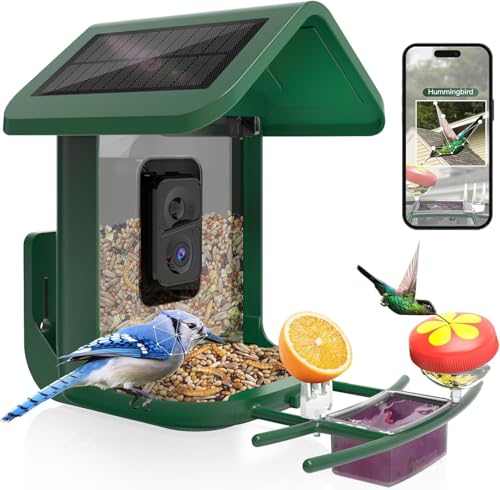 Bird Feeder with Camera Solar Powered : Smart Camera Bird Feeder 2K Live Feed Cam for Backyard - AI Identify Auto Capture Videos Pictures, Gifts for Birdlover Mom Dad, 2.4GHz WiFi - color: Green