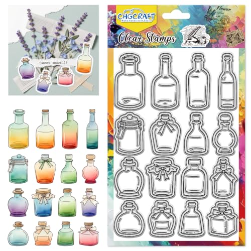 CHGCRAFT Various Bottle Style Clear Stamps Glass Bottle and Inkwell Silicone Stamp Seal for DIY Scrapbooking and Card Making Paper Craft Decor 6.3 × 4.3 Inch - style: Bottle