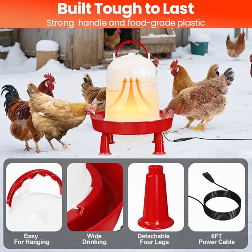 Nexum Heated Chicken Waterer – Durable Winter Poultry Water Dispenser with Handle, Food-Grade Plastic, Easy to Refill & Clean, Keeps Water from Freezing, for Chickens, Ducks & Small Flocks