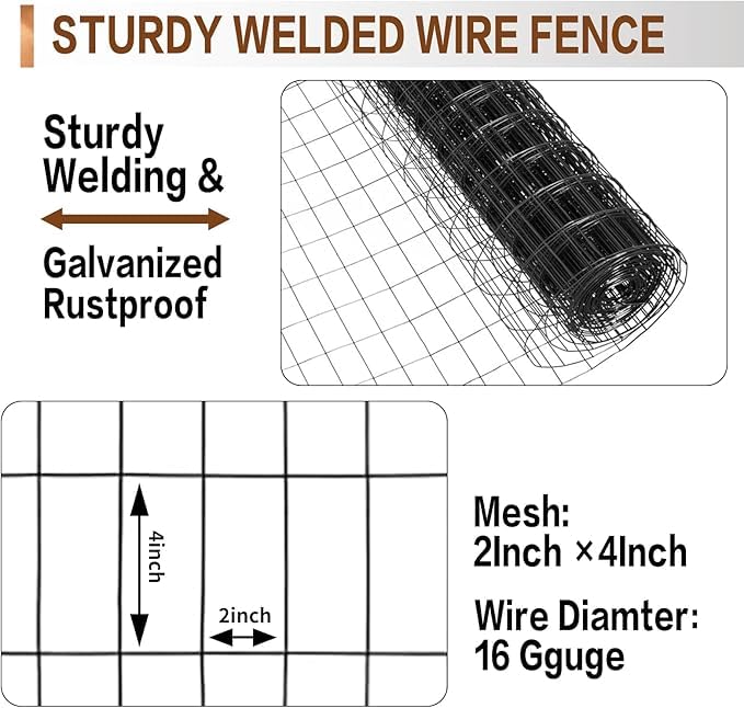 Tongmo 4 ft x 50 ft Black PVC Coated Welded Wire Fence, 16GA Garden Chicken Wire Fence Roll, Mesh Size 2" x 4" Hardware Cloth, Ideal for Yard Protection and Poultry Netting - color: Black, size: 4ft*50ft