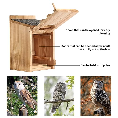 Owl Houses for Outdoors, Prebuilt Outdoor Nesting Box for Owls,Waterproof | Easy-clean access with asphalt roof, screws and wood shavings included, Ideal for Owls, Wildlife, Garden Decoration