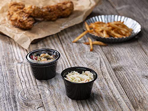 (4 oz - 100 Sets) Black Diposable Plastic Portion Cups With Lids, Small Mini Containers For Portion Controll, Jello Shots, Meal Prep, Sauce Cups, Condiments, Medicine, Dressings, - color: Black, size: 4 Ounce