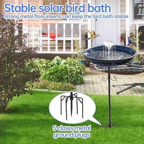 Yiabivo Solar Powered Bird Bath with Fountains for Hummingbirds,Stable Stylish Design with 5-Prong Base Stake Metal Bird Bath for Outside Yard Lawn Patio Garden(Blue) - color: White