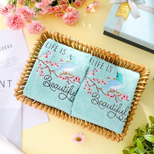 SmoothNovelty 2 Pcs Bird Hand Towels for Bathroom Decor 14x29 Inch | Embroidered Bathroom Hand Towels, 100% Cotton, Soft Absorbent, Bird Bathroom Kitchen Decor, Spring Summer - style: Bird