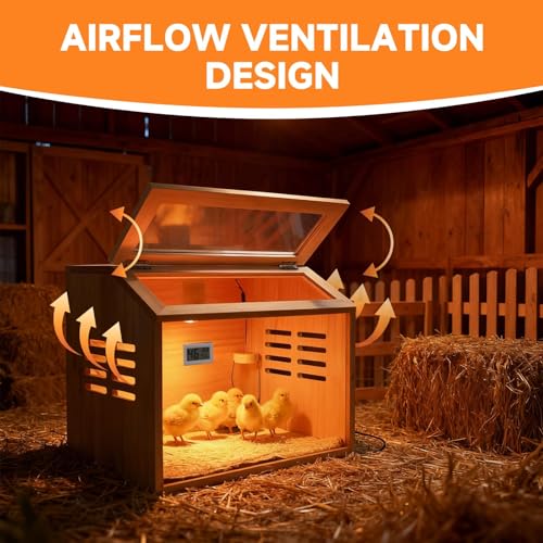 Wooden Chick Brooder Box with Heat Lamp and Thermometer, 15.7 x 12 x 12 in | Thick wood construction with pre-drilled holes suitable for chicks, ducklings, quail, hamsters small animals - size: Small(15.7x12x12 in)