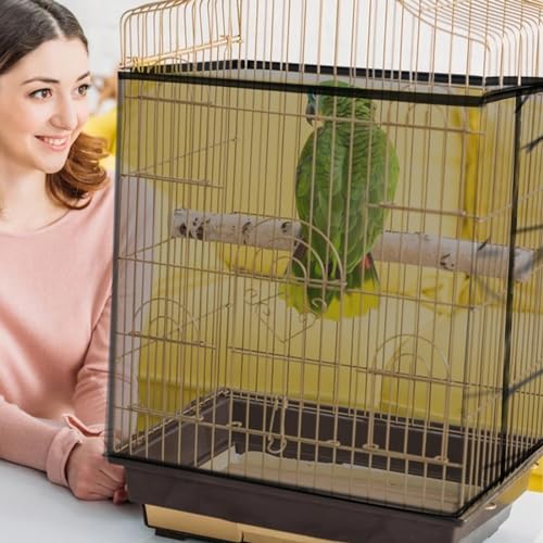 Daoeny 2PCS Bird Cage Seed Catcher, Large Bird Cage Cover, Adjustable Soft Airy Nylon Mesh, Birdcage Cover Skirt Seed Guard for Parrot Parakeet Macaw Round Square Cages (Black & Black) - color: Black & Black