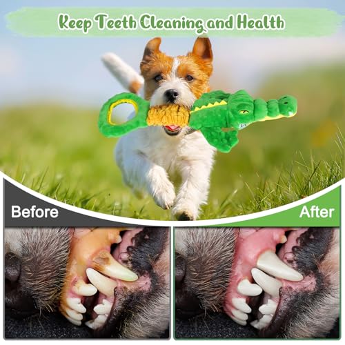 Large Dog Toys, Plush Squeaky Dog Toy with Crinkle Paper and Tug of War Handle, Interactive Puppy Toys for Small, Medium and Large Dogs - color: Green01