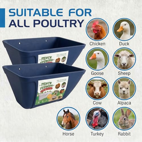 Hanging Chicken Feeder Waterer Heavy Duty BPA-Free Plastic Feed Trough, Fence Mount Livestock Feeding Bucket, Backyard Poultry Farm Supplies for Duck, Turkey, Goat, Sheep, 2 Pack, Blue - color: Blue