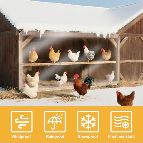 10x20ft 16Mil Chicken Coop Cover for Winter,Thickened Waterproof Clear Tarp | Heavy Duty Waterproof Clear Tarp for Chicken Run Insulation,Chicken Coop Winterizing Vinyl Cover,with Elastic Cords&Rope - size: 10x20ft
