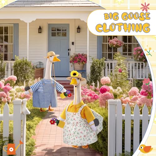 2 Set Porch Goose Outfit Spring Gardener Goose Clothes with Small Flower Pot for 23" Cement Outdoor Patio Yard Decor (Sunflower) - style: Sunflower
