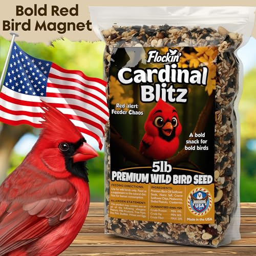 Cardinal Bird Seed, Sunflower Seeds, NutraSaff, Peanuts & Mealworms, 5lb | Premium No Filler Blend to Increase Wild Bird Activity, Attracts Cardinals & Various Songbirds to Backyard Feeders, USA Made