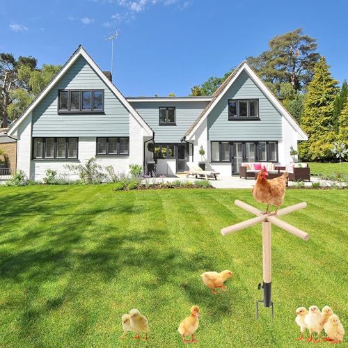 Chicken Perch Toys for Coop, Sturdy Chick Perch Stand Wooden with Metal Ground Plug Chicken Roosting Bar Backyard Playground Chicken Coop Toy Suitable for Poultry Chicks Bird Parrot