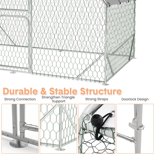 Large Walk-in Metal Chicken Coop for 10 Chickens,Heavy Duty Reinforced Wire Mesh Run with All-Weather Waterproof & Anti-UV Cover,Secure Lock - Outdoor Poultry Pen for Chickens,Ducks (Dome Roof) - size: Small Dome Roof Bottom Reinforcement S