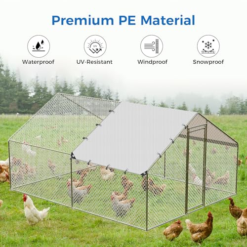 11.48 x 6.23 FT Chicken Coop Cover Waterproof, All-Weather PE Shade, Waterproof UV Resistant Chicken Coop Tarp, Chicken Run Cover for Winter with 20 Ball Bungees, for Large Chicken Pens