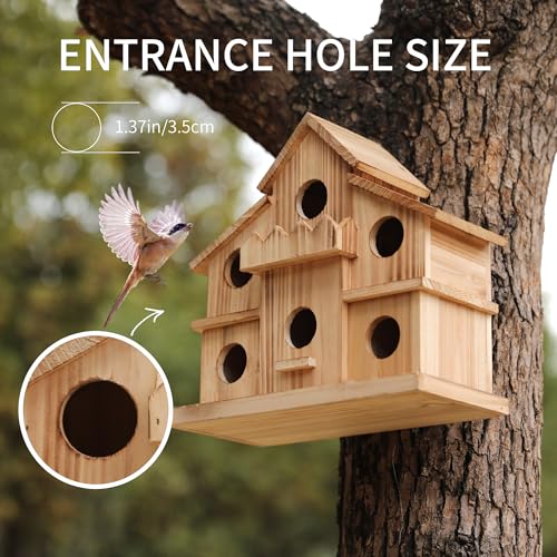 Bird Houses for Outside with Bird Feeder,6 Rooms Large Bird House,Hummingbird House for Bluebird Finch Cardinals Hanging Birdhouse for Garden