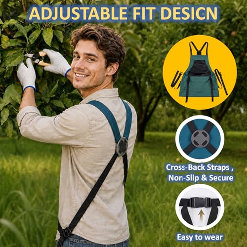Garden Apron,Harvest Aprons with Drawstring Bag and Pockets for Women and Men,Canvas Fruit Picking Apron