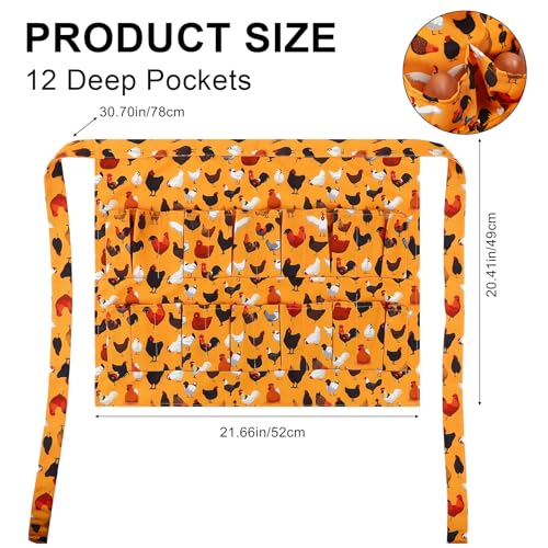Egg Collecting Apron, 12 Pouches Chicken Egg Apron | Farmhouse Aprons for Chicken, Duck, Goose, Poultry Collection - color: Yellow-black Chicken, size: 49*52cm