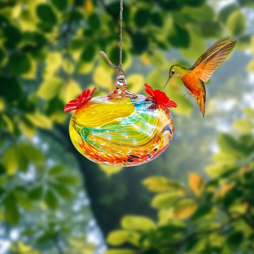 Glass Bird Feeder with Flower Decoration – Hanging Outdoor Bird Feeder for Garden, Patio,Backyard(Colorful) - color: Colorful