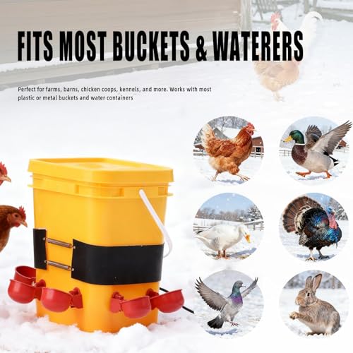 1 PCS Chicken Water Heater for Winter, 40W Safe Thermo Bucket Belt Heated Strapr Fits Most 2-5 Gallon Chicken Waterer, Energy Efficient Freeze Protection for Poultry Livestock+1 Bag