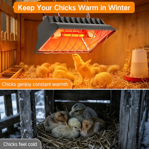 OUTON Heat Lamp for Chicks, Chicken Coop Heating 2-Level Economy Switch | Silver, 118mm Carbon Fibre Tube, 3-Level Heat Control, IPX4 Splash Protection, 8000+ Hours Lifespan, Even Heat Coverage