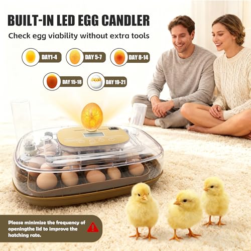 Syluris Incubators for Hatching Eggs, 24 Egg Incubator with Automatic Egg Turning and Humidity Control, Egg Candler, 360° Viewing, Chicken Incubators for Hatching Eggs, Quail Eggs, Duck Eggs Poultry