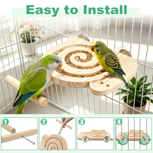 Hypeety Bird Foraging Toys with Perch Enrichment Puzzle Feeder Kit for Cage | Promotes foraging and chewing, kiln-dried wood slow feeder, no mess, fits most cages, for budgies cockatiels lovebirds conure