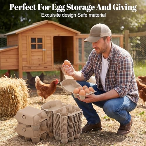 Kuyeysu 50 Pack Half Dozen Vintage Egg Cartons Blank Natural Pulp Egg Carton 6 Count Reusable Storage Tray Strong Storage Container, 5.9 x 4.1 x 2.95 Inches