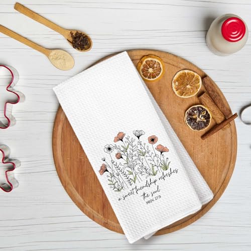 Christian Friendship Gifts Kitchen Towels, Floral Christian Bible Bathroom Home Decor, A Sweet Friendship Refreshes the Soul, Gifts for Friend Women Floral Hand Towel for Bathroom - color: Christian Friendship-1