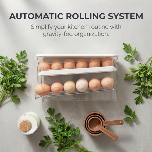 Auto-Rolling Egg Dispenser with Lid, Transparent, 1 Pack | Fridge Egg Organizer, Side-Door Slide Design, Stackable & Space-Saving, Easy Access, Holds 14–16 vs. Standard 12