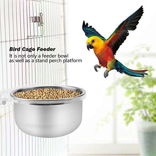 Stainless Steel Bird Feeder with Acrylic Plates, Small Feeding Cups for Cage, Detachable Bird Water Bowls with Clamp Holder for Cockatiel Conure Budgies Parakeet Finch Small Pets