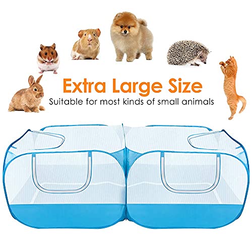 Lukovee Small Animals Playpen, Foldable Pet Playpen, 73"x36"x25" | Escape-Proof Detachable Bottom, 4 Zipper Doors, Breathable, Pen for Puppy Chicken Duck Kitten Rabbits Run Outdoor Yard , Blue - color: Blue - with Escape-proof Bottom