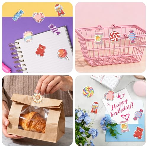 MAYJOYDIY 24Pcs 12 Styles Candy Donut Acrylic Chip Clips Lollipop Marshmallow Twist Bag Sealer Sealing Closures Cute Bear Gumball Machine Bag Clips for Food Storage Airtight Seal Grip - style: Candy