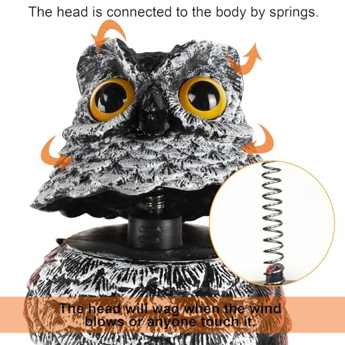 Hausse 2 Pack Fake Owl Decoy Bird Scarecrow Sculpture, 11.2 inch Wagging Head Plastic Owl Scare Birds Away, Owls Statue Nature Enemy Horned Pest Repellent for Outdoor Garden Yard - size: 2 Pack, Wagging Head