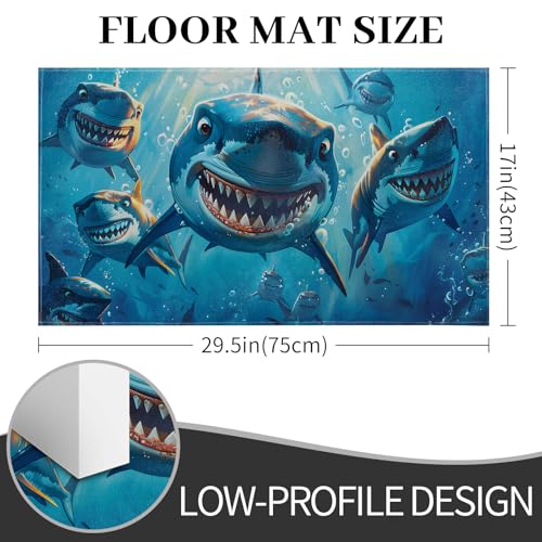 Funny Shark Doormat 17x29.5 Inch, Cartoon Ocean Blue Sea Indoor Door Mat, Underwater Non-Slip Welcome Rug Gifts for Living Room, Kitchen, Bedroom,Farmhouse Decor - color: Funny Shark