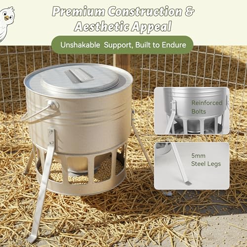 KOL Metal Chicken Feeder - 20lbs No Waste Chicken Feeder with 12 Ports, Powder Coated Rust-Proof Design & Smooth Edges for Safe Feeding (Silver) - color: Silver