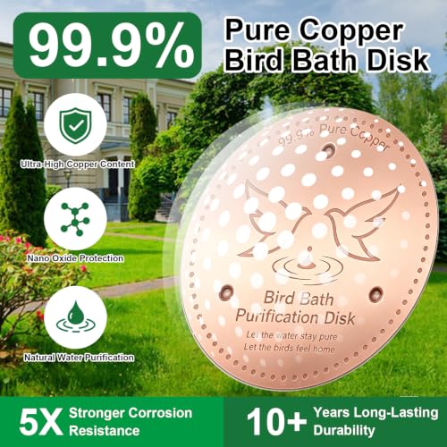 2 Pack Bird Bath Copper Discs, 99.9% Pure Copper Disk Cleaner with Triple-Point Support, Reinforced Design for Safe Clean Water, Universal Fit for Outdoor Birdbaths and Bowls, All-Season Use