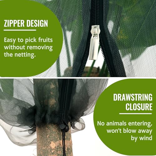 2 Pack Fruit Tree Netting Bags with Zipper and Drawstring, 8 x 8ft Ultra Fine Mesh Garden Netting Plant Cover, Bird Netting for Blueberry Bushes, Fruit Trees, Flowers (Black, 8 x 8 ft) - color: Black, size: 8 x 8 ft