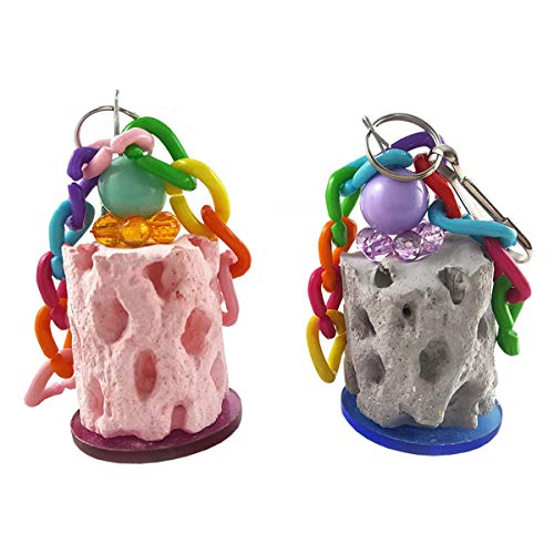 Wontee Bird Calcium Chew Grinding Treats Toy for Parrot & Small Pets (2 pc) | Minerals, colorful, trimming and cleaning bird beaks, for budgies/cockatiels/conures/quaker/senegal parrot/gerbils/rats/mice - size: B (2 Pack)