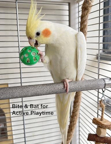 12 Pack Bell Chew Toy Balls for Parakeets Cockatiels Bird Cage Play Toys | Made of BPA Free PP Plastic, Built In Bells, 12 Mixed Shapes, Smooth Safe Edges, Fit All Standard Bird Cage Spaces