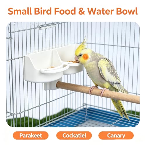 Bird Feeder for Cage, Hanging Plastic Feeder with Hooks, Large Capacity Water Food Bowl Cage Accessories, Water Dispenser with Perches for Small Bird Parakeet Cockatiel Canary Parrot