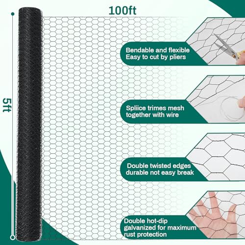 GlikCeil 60 in X 200 ft Chicken Wire Fencing Metal Floral Chicken Wire Mesh for Crafts Poultry Garden, 1 Inch Hexagonal Galvanized Hardware Netting for Poultry Coop Barrier Rabbit Cage (Black) - color: Black, size: 60 in X 200 ft