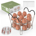 Stackable Egg Steamer Rack Holds 18 Eggs with Handles, Stainless Steel Instant Pot Trivet Fits 6qt/8qt Pressure Cooker, 2-in-1 with Skewers for Grilling