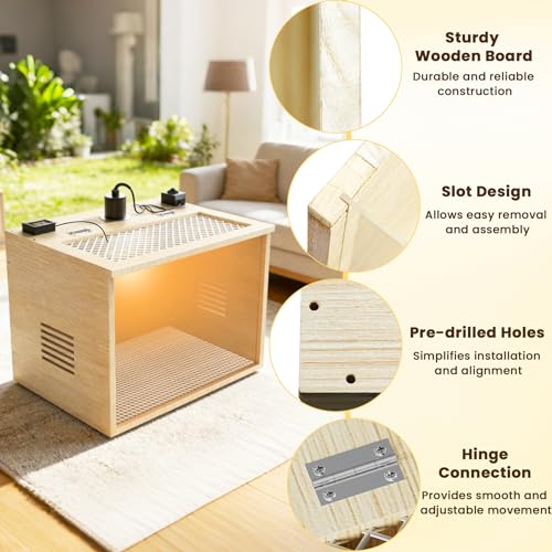 Chicken Brooder Box for Chicks Starter Kit, 16 Inch Wooden Chicken Brooder Box with 75W Heating Lamps, Thermometer and Tin Foil, Poultry Breeding Kit, for 5-7 Chicks Ducks Quail Hamsters