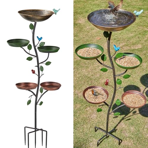 HLQMFHT Bird Bath for Outside,Metal Bird Baths with Metal Bird Feeder Trays | 44.5" H Metal Bird Bath,Bird Baths with 4 Metal Bird Feeder Trays, for Garden Yard Decor - color: multicolor-C