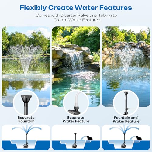 Antfraer 120W Solar Pond Pump, Solar Water Pump with 1600GPH Adjustable Flow & Dry-Run Protection, Solar Water Fountain Pump & Dual Solar Panels for Outdoor Pond Garden Waterfall Water Features - size: 120W