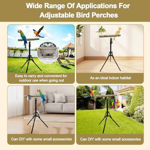16-63 Inch Height Adjustable Bird Perch Pepper Wood Bird Training Perch Stand Parakeet Perches Indoor and Outdoor Parrot Stands for Small to Medium Bird - size: Floor Bird Perch
