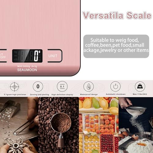 Food Scale Kitchen-Scale 11lb/5kg Food Scale for Kitchen Stainless Steel LCD Display Tare Function (g/oz/ml) for Meal Prep Coffee (Batteries Included) Pink - color: Pink
